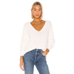 FREE PEOPLE White Finders Keepers Super Soft V-Neck Oversized Sweater Size Small